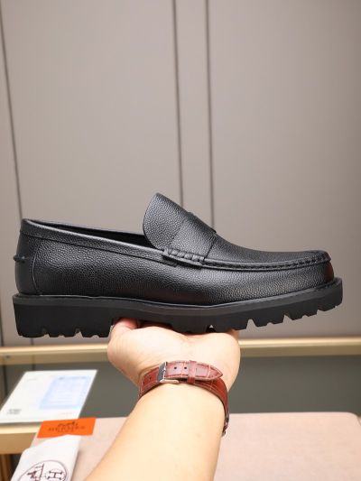 Hermes Black calfskin Leather Shoes-Hermes Man Business Leather Shoes